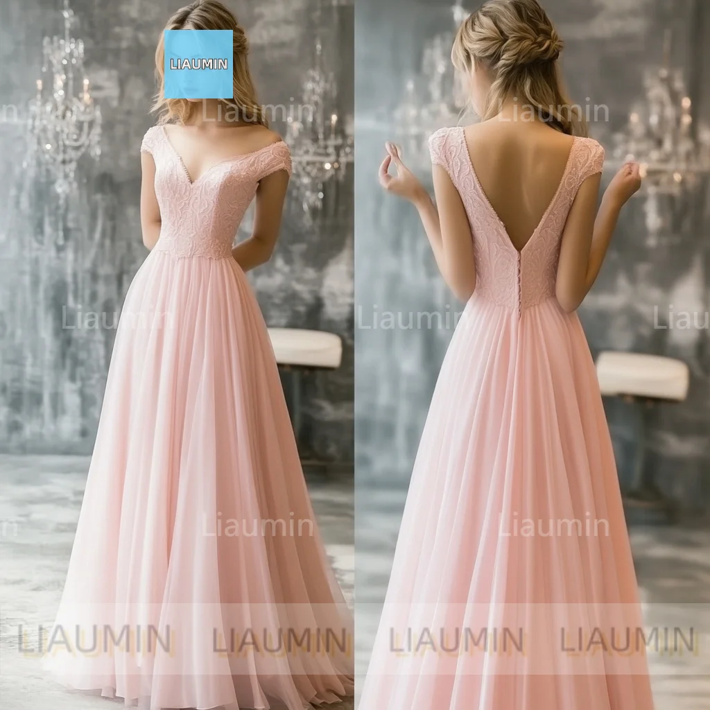 New A Line Pink Chiffon Full Length Lace-up Back Prom Formal Wedding Dresses Evening Bridesmaid Clothing Custom Made C-2