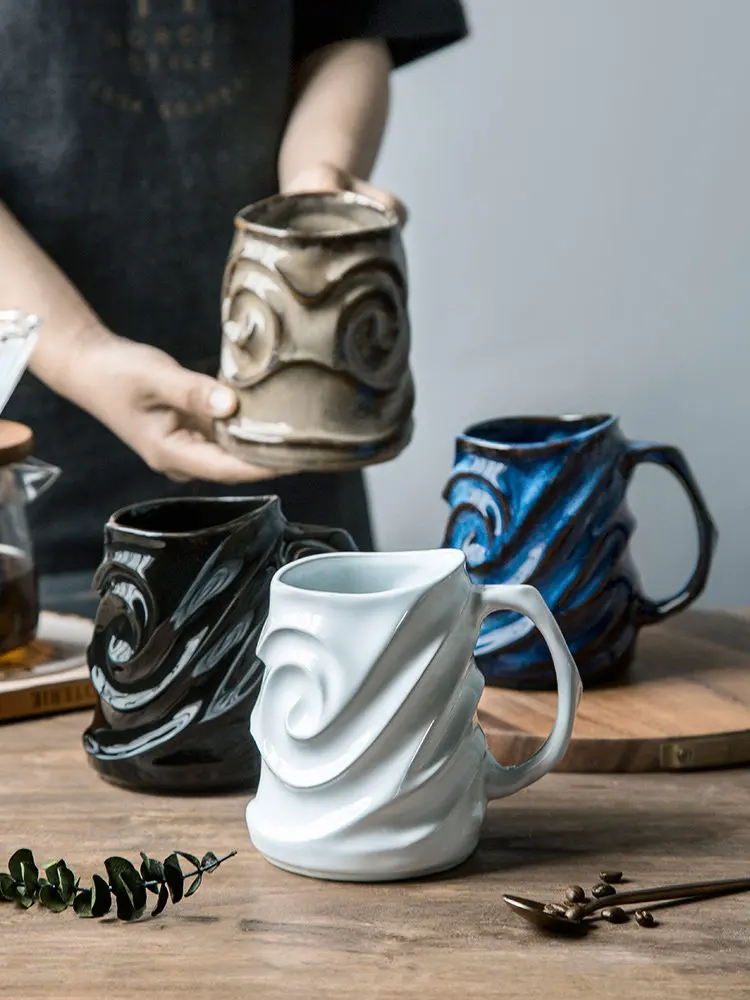 3D Swirl Textured Ceramic Coffee Mug Irregular Hand‑Crafted Twisted Tea Cup Creative Decorative Drinkware for Home Office
