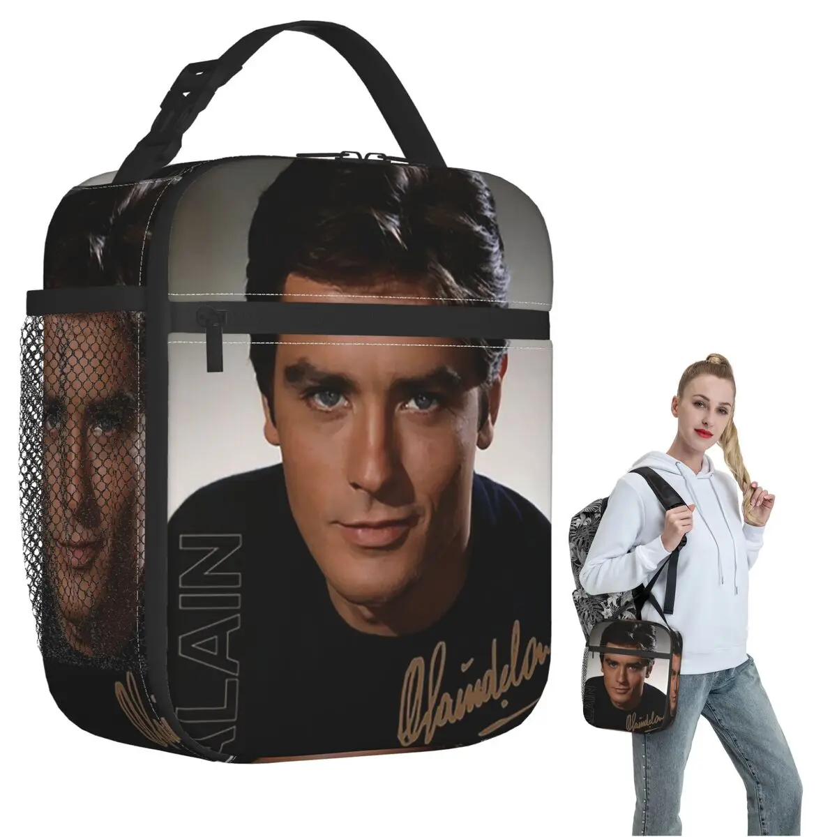 Alain Delon Actor Bolsa térmica para el almuerzo para mujeres y niños, cajas de comida portátiles, bolsa térmica para el almuerzo