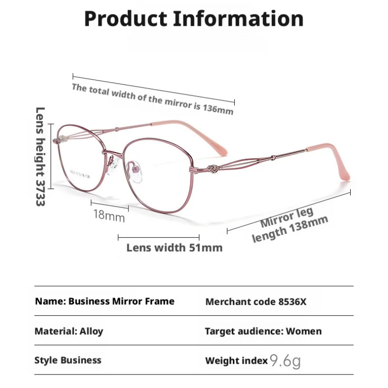 YCFoya Fashion Cat-eye TR90 Ladies Myopia Reading Glasses Frame Color Matching Wine Red Optical Prescription Eyeglasses 8530X