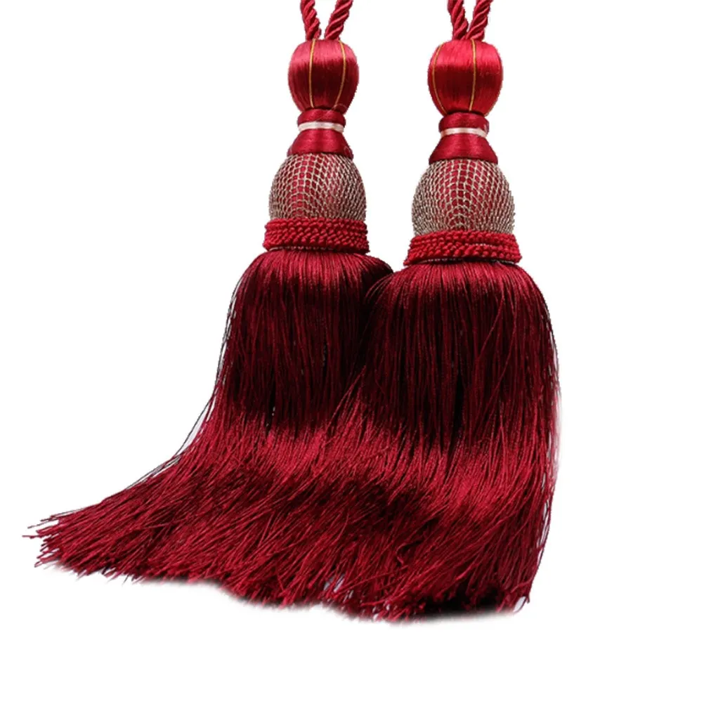 2Pcs Curtain Tassel Hanging Tieback Super Polyester Thick Long Strap Elegant Ball Buckle for Heavy Curtains Decorative