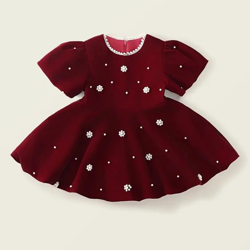 2026 Girls  Birthday Dress 2026 New Winter Puff Short Sleeve First Birthday Gown Baby Girl Princess Dress