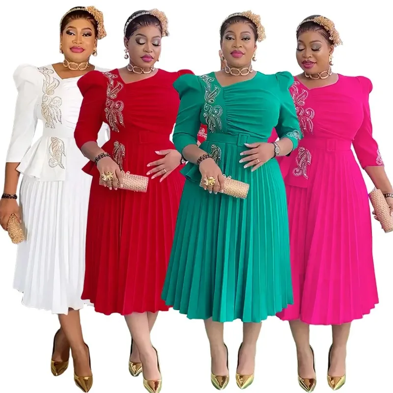 

African Dresses for Women Plus Size Africa Clothes Dashiki Ankara Outfits Gown Elegant Muslim Wedding Party Pleated Long Dress