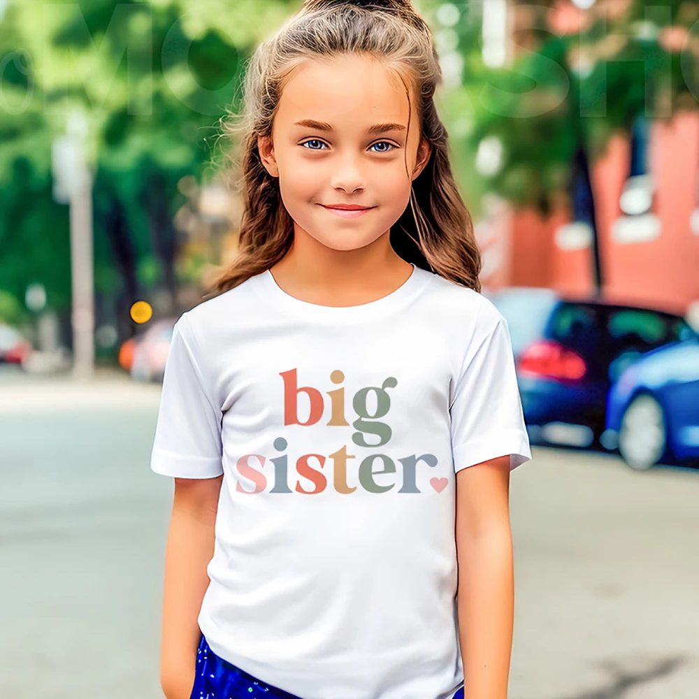 Grote Zus Brief Gedrukt Kind Meisjes T-Shirts Casual Losse Comfort Kind Tee Tops Korte Mouw Peuter Lente En Zomer Kinderkleding