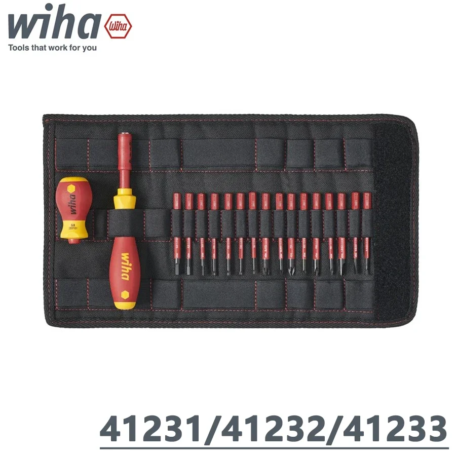 WIHA 10/19PCS Insulated Screwdriver Set with Multifunctional Bits and Folding Bag for Slotted Phillips Screws 41231/41232/41233