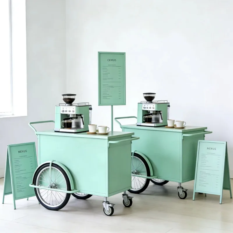 High-end metal hotel mobile cart, suitable for coffee shops, dessert fruit tea stalls, promotional counters,storefronts, outdoor