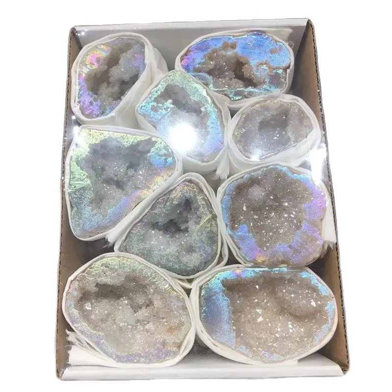 

Craft Crystal Set Feng Shui Ornaments Natural Quartz Crystal Angel Aura White Agate Geode For Healing Reiki