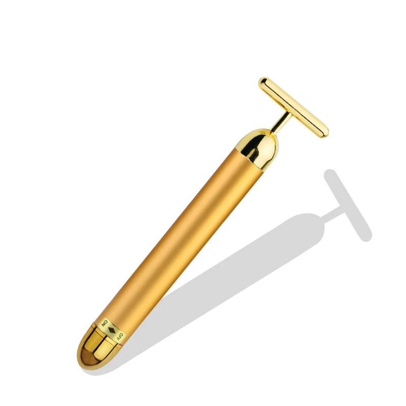 1pcs 24k Goud Dunne Gezicht Stok Roller Afslanken Massage Stok Gezicht Schoonheidsverzorging T-vormige Vibrerende Tool Carry With You LESEN