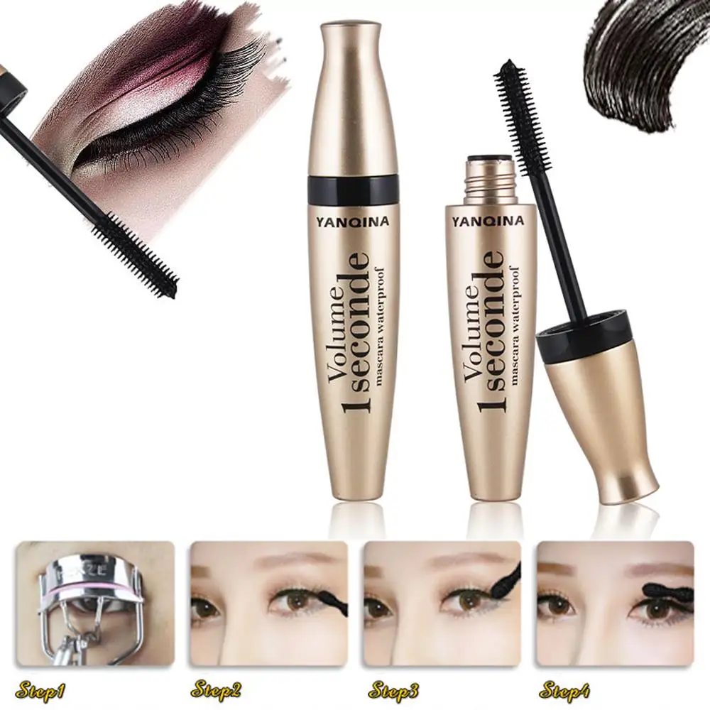 3d Waterdichte Curling Mascara Vloeibare Vezel Zwarte Wimpers Borstel Langdurige Natuurlijke Oogmake-Up Verlenging Vaste Vorm