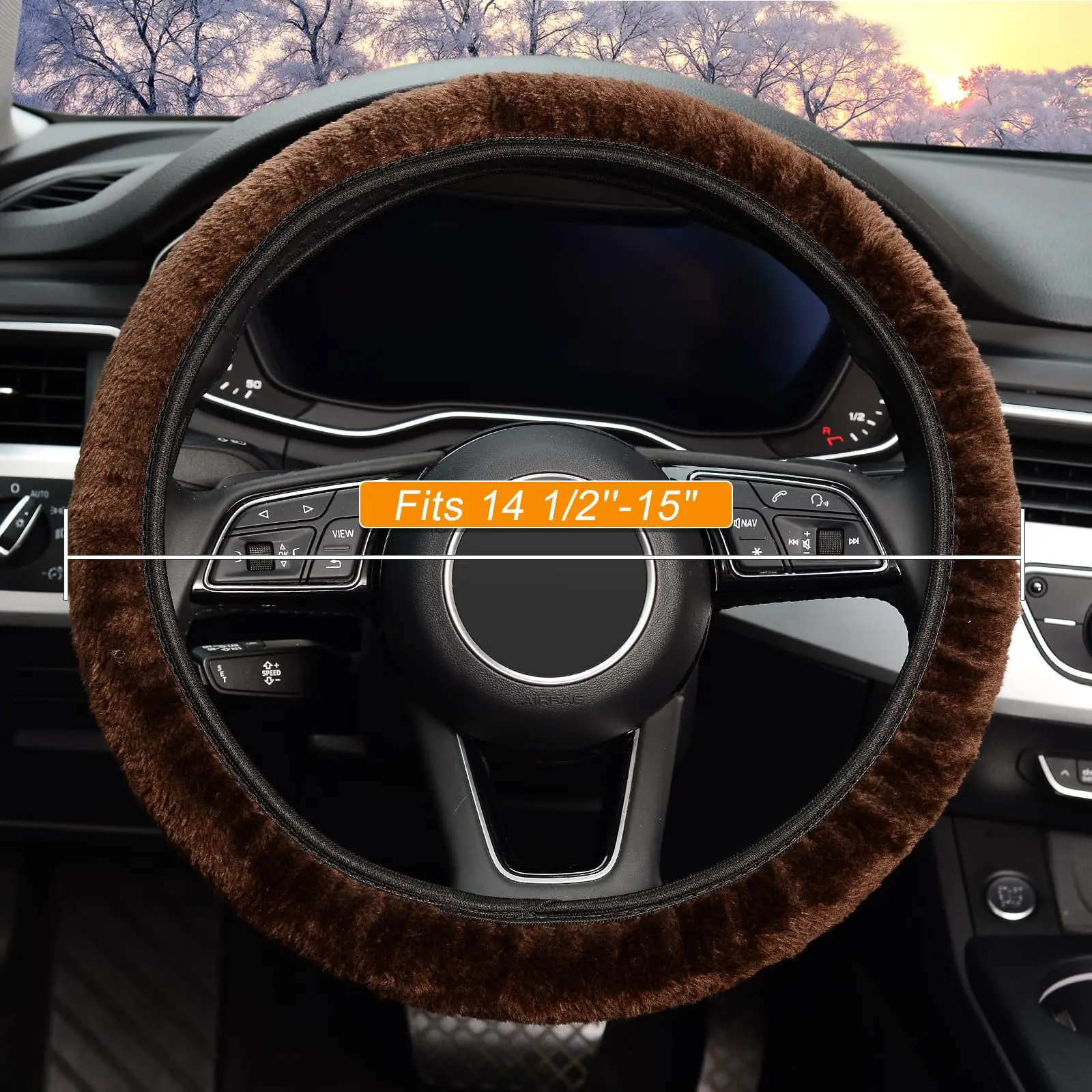 Fluffy Steering Wheel Cover, Short Plush Auto Accessories for Men and Women with Inner Ring Universal 15 Inch