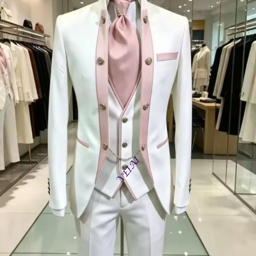 CustomizedMen Wedding Double Breasted Formal Suits with Stand Collar 3 Pieces Tailor Made Groom Tuxedo Man Suit and Separates fo