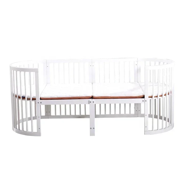 Baby Cot Bed Crib Wood Enough Space Circular Mobile Multi-function