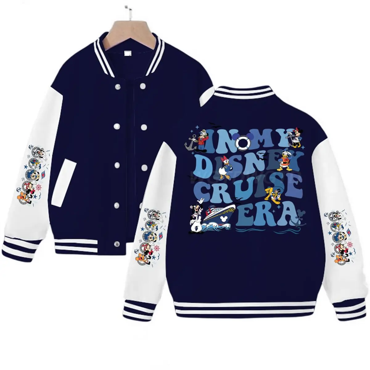 

Mickey Mouse Minnie Cruise Travel Printed Baseball Jacket Men Women Casual Fashion Family Matching Clothing Kids Mickey Jackets