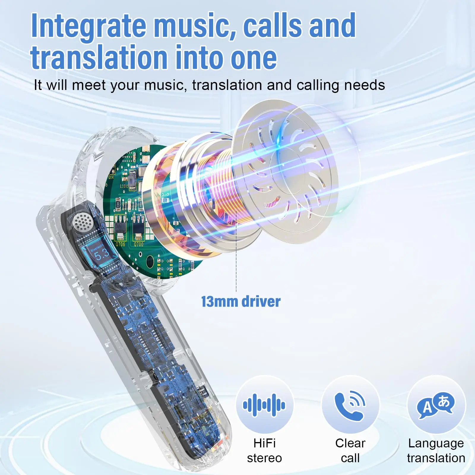 BK01 Translation Earbuds Bluetooth 5.4, Real-Time Simultaneous Interpretation, 165 Languages No Subscription, AI Chat with OpenAI 4.0, ENC Noise Cancelling, HD Stereo for Travel Business