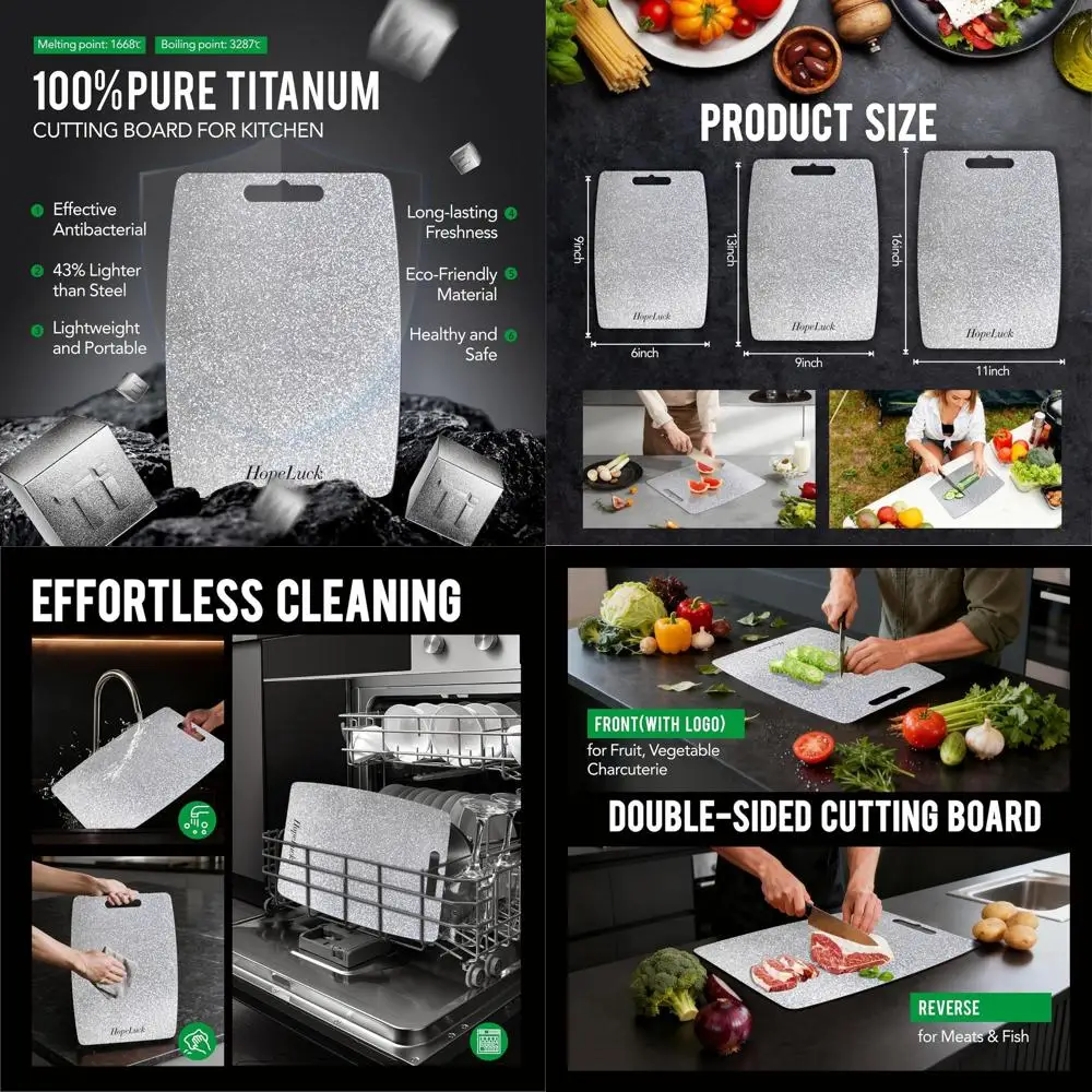 

Тройной набор кухонных разделочных досок из чистого титана, двусторонний, 100% пищевой металл, размеры 16x11, 13x9, 9x6 дюймов