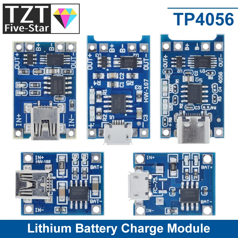 10pcs 5V 1A 18650 TP4056 Lithium Battery Charger Module Charging Board With Protection Dual Functions 1A Li-ion