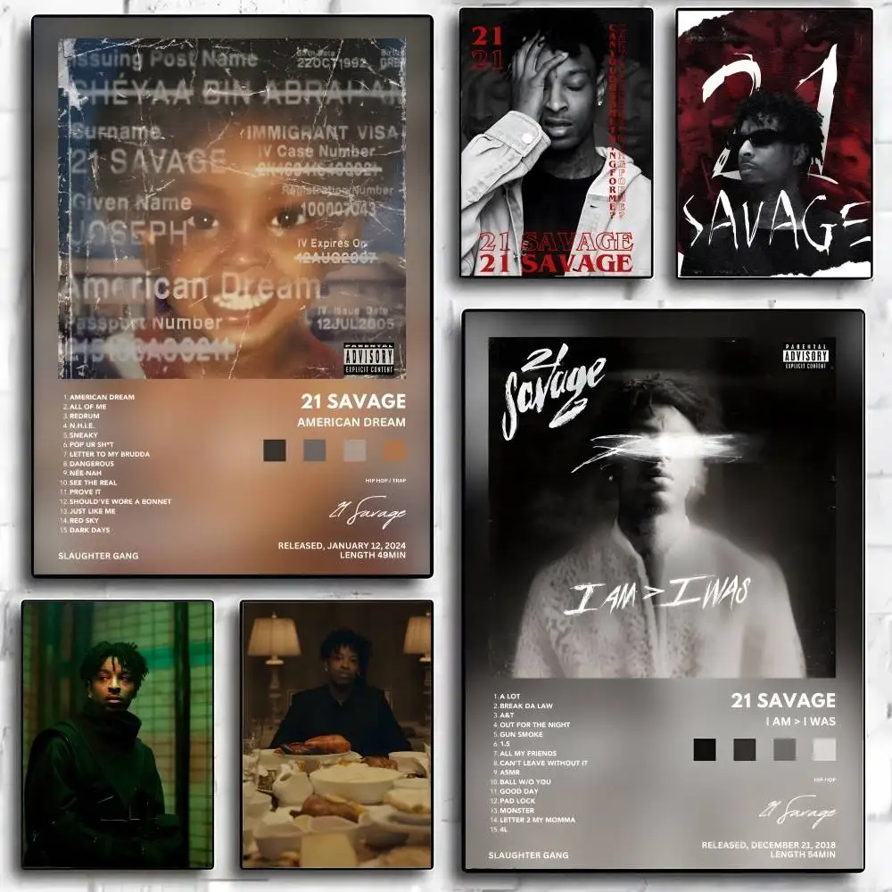 

Popular Singer Rapper 21 S-Savage Poster High-Quality Aesthetic Wall Painting Stickers For Dormitory And Living Room Decor