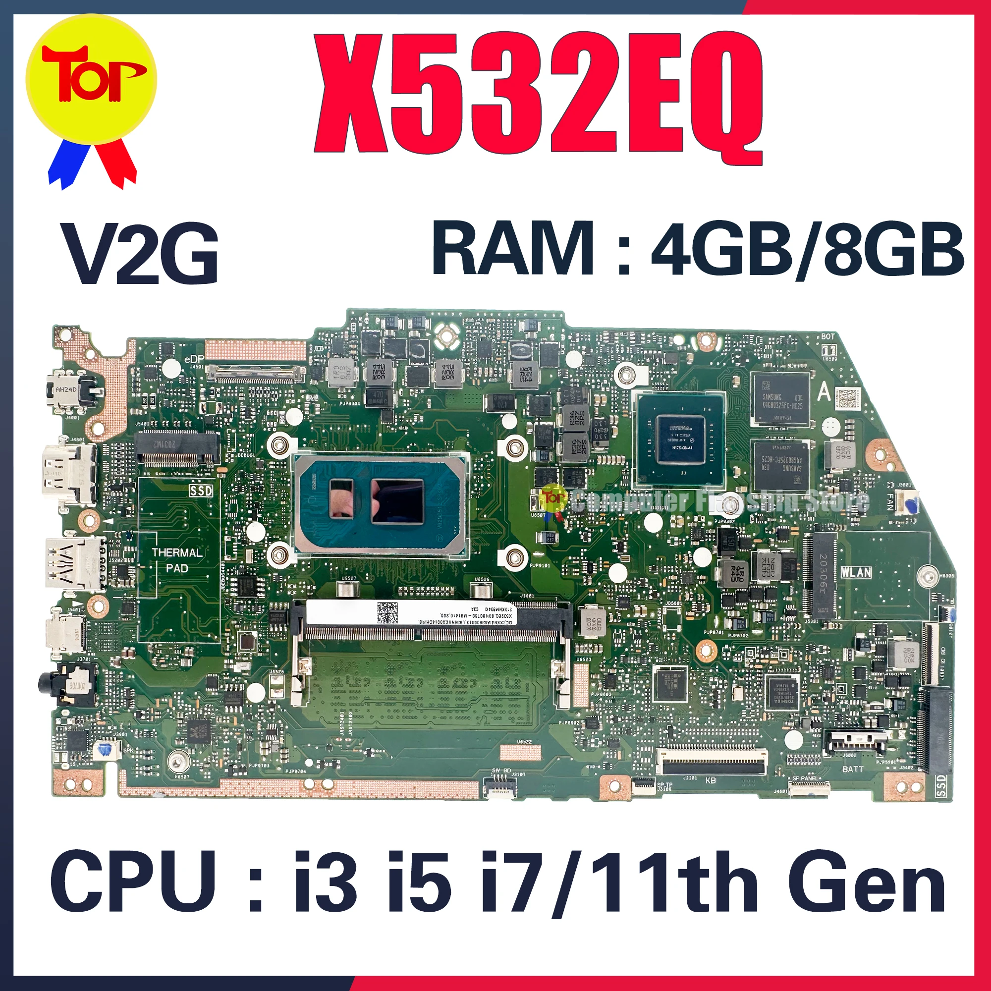 

KEFU Mainboard X532E For ASUS X532EQ K532EQ S532EQ V532EQ Laptop Motherboard i5 i7 11th Gen GPU-V2G RAM-4GB/8GB 100% Test OK