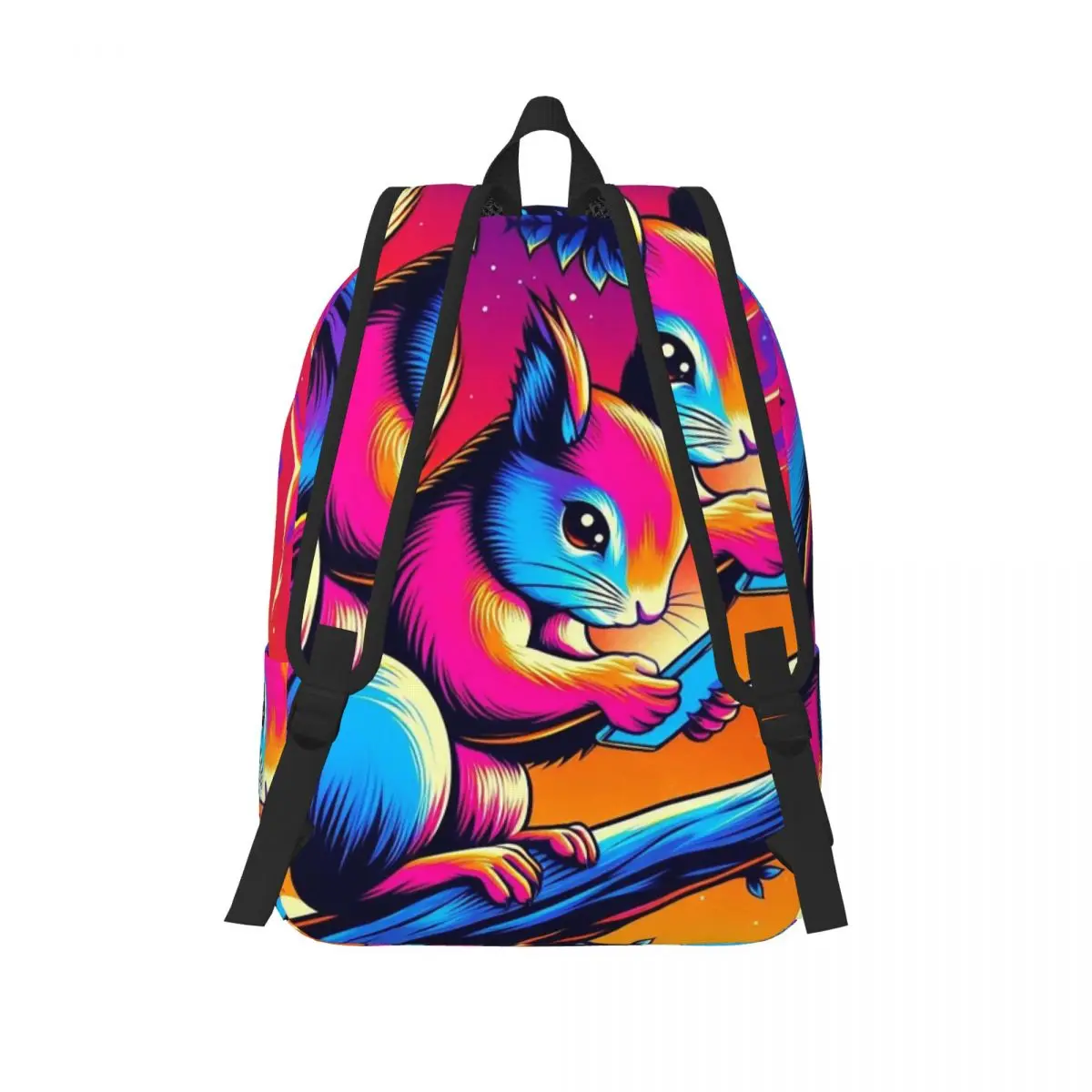 Curious Squirrel Modern Forest Glow Backpack School Bag Hiking Travel Daypack for Men Women Fashion Bookbag Shoulder Bags