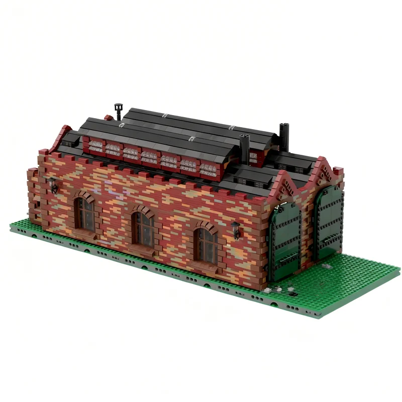 8921pcs MOC Train Two Bay Engine Shed Weathered Model Building Blocks Toys Construction Christmas Gift Education Brick Idea Kids