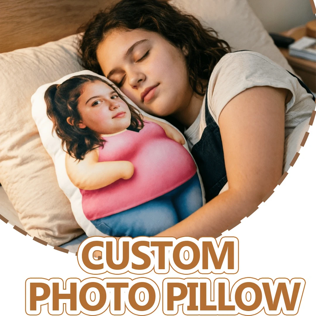A Custom Personalized Pillow Featuring Your Face, Designed with a Fun Chubby Pink Character. A Unique and Distinctive Gift for F