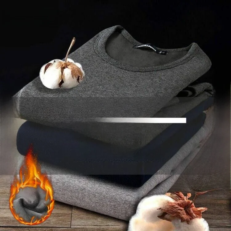 

Men's Pure Cotton Fleece Lined Thin Thermal Underwear Set Warmth Comfortable Breathable Skin Friendly Long Sleeve round Neck