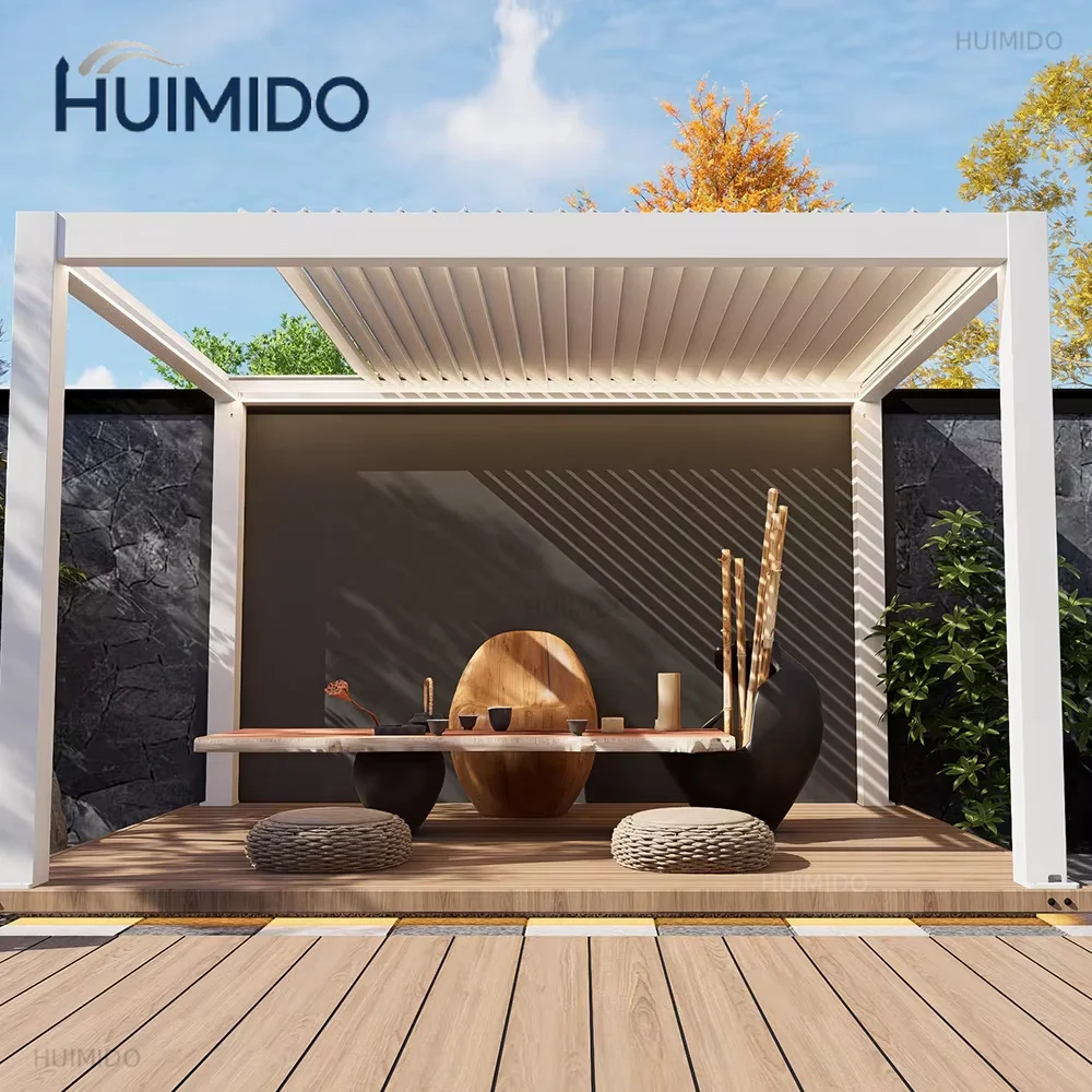 Aluminum Gazebo Sliding Shutter Glass Door Enclosed Pergola Garden Outdoor Yard Patio Backyard Villa Privacy Modern Pavilion