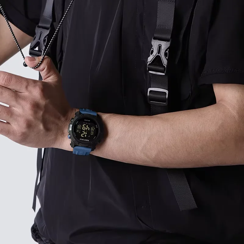 NAVIFORCE-Montre-bracelet numérique LCD pour homme, montres de sport étanches, bracelet en silicone, horloge électronique décontractée pour homme,