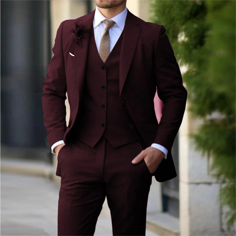 

Элегантный мужской костюм из 3 предметов 2024, приталенный Блейзер, жилет и брюки, комплект формальных деловых и свадебных смокингов для мужчин, высококачественная одежда