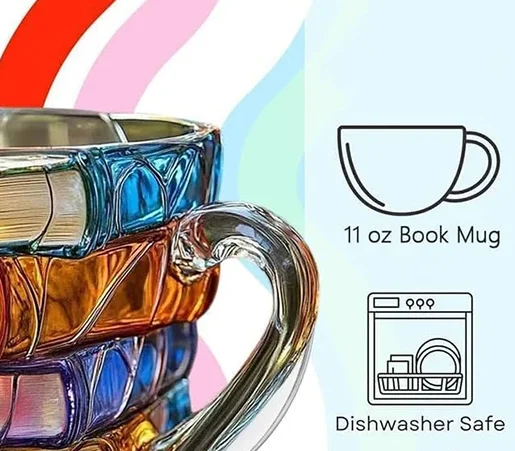 

Painted Book Mug 11oz Novelty 3d Painted Books Coffee Mug Unique Colorful Resin Books Stack Coffee Cup Collection Gifts