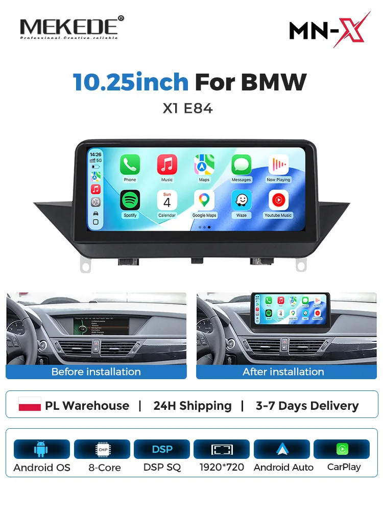MEKEDE Android-System Wireless CarPlay für BMW X1 E84 2009-2015 Auto-Multimedia-Player 4G WIFI BT Android Auto GPS-Navigation DSP Audio Sound Stereo Autoradio unterstützt Original-Informationsanzeige