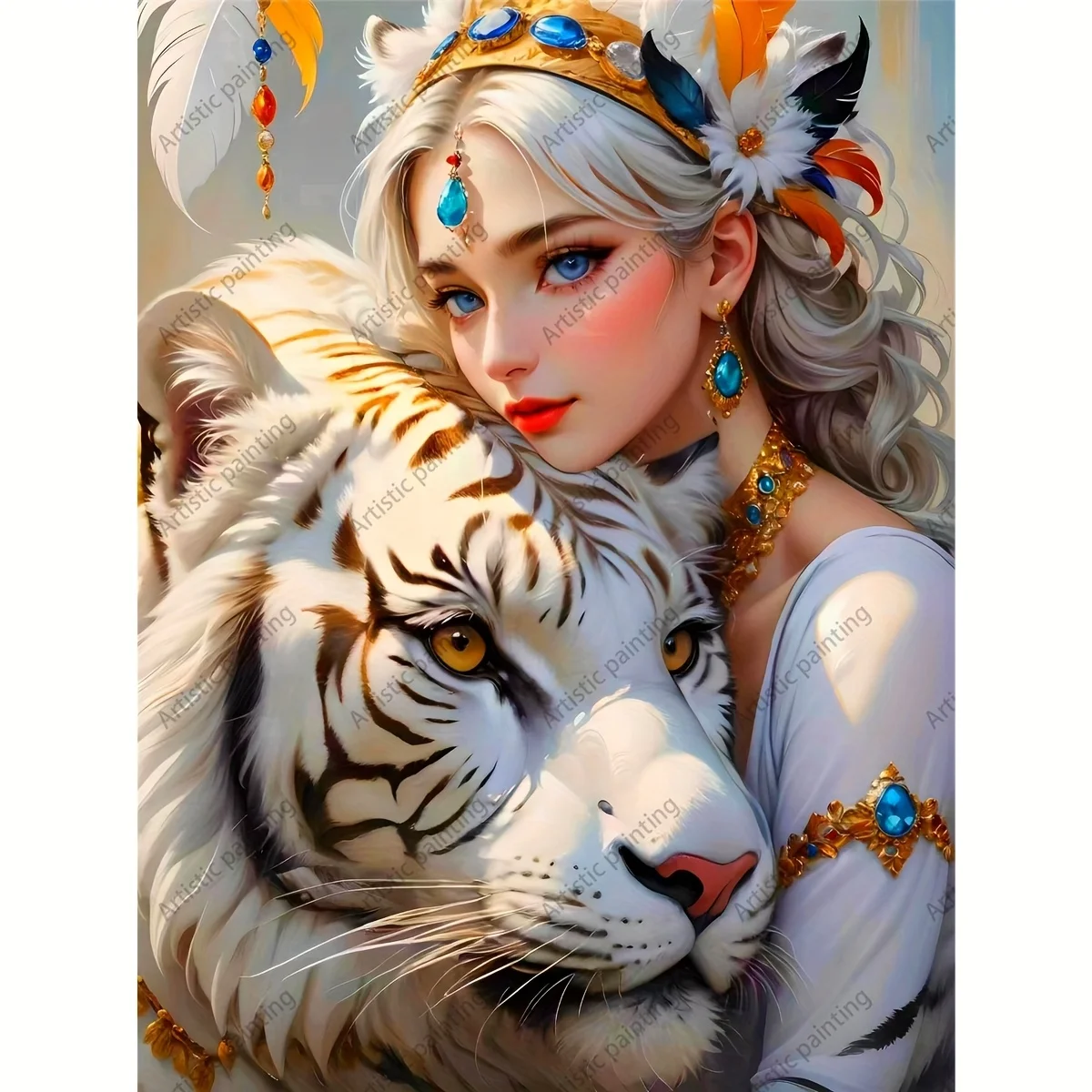 白虎を持つプリンセス アート ジグソーパズル 大人向け ファンタジー テーマ 知的ゲーム ホームレジャー 装飾パズル おもちゃ