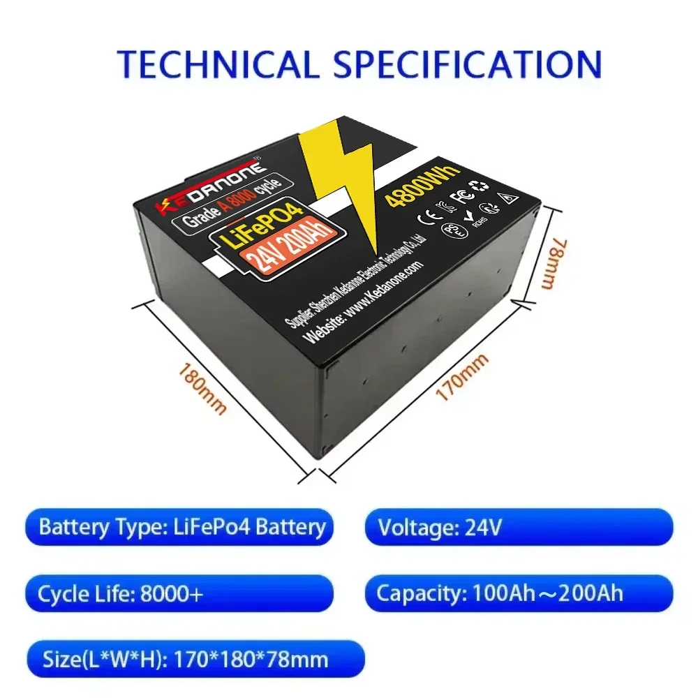 🥉 Batteria LiFePO4 da 200 Ah incorporata BMS 32700 24 V RV Ricaricabile Al Litio Ferro Fosfato Sistema di Energia Solare RV Casa Traina Mo