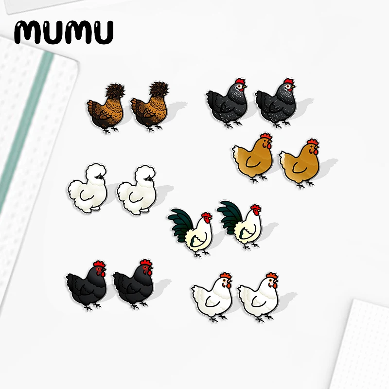 2024 New Chubby Chicken Stud Earring Black White Rooster Acrylic Earrings Resin Epoxy Handmade Jewelrys