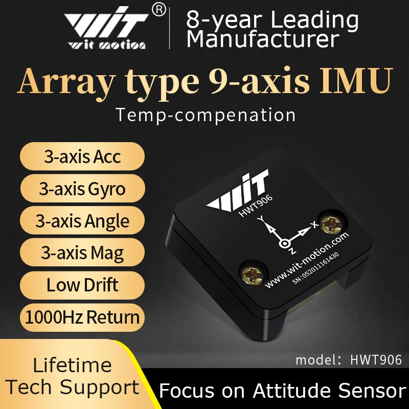 High-Precision Inclinometer HWT906 1000Hz Industrial-Grade Accelerometer+Digital Compass+Gyro,with Temperaturer Compensation