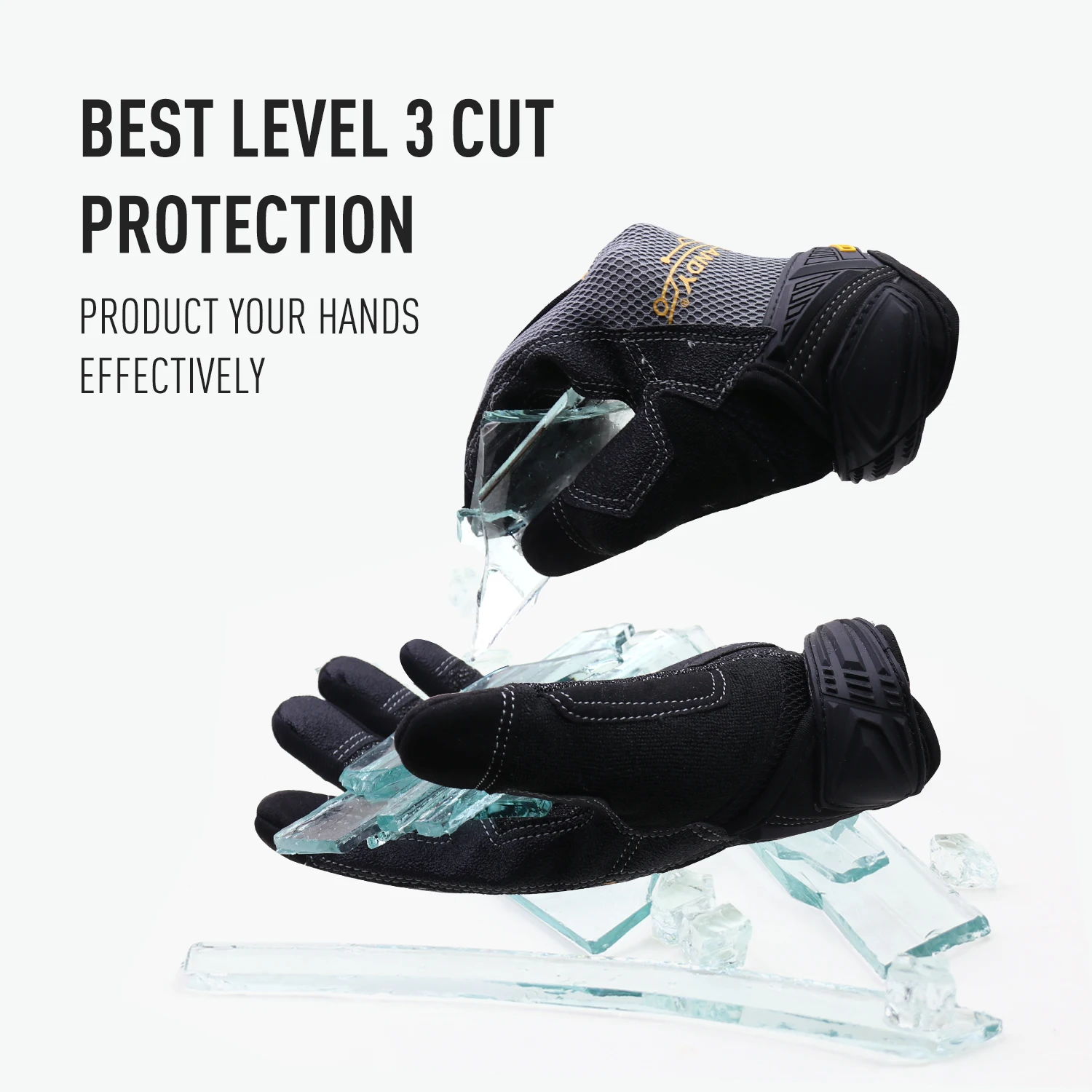 HANDLANDY EN388 2442E Aramid HPPE Cut Resistance Great Grip Touch Screen Construction Auto Mechanic Safety Mens Work Gloves