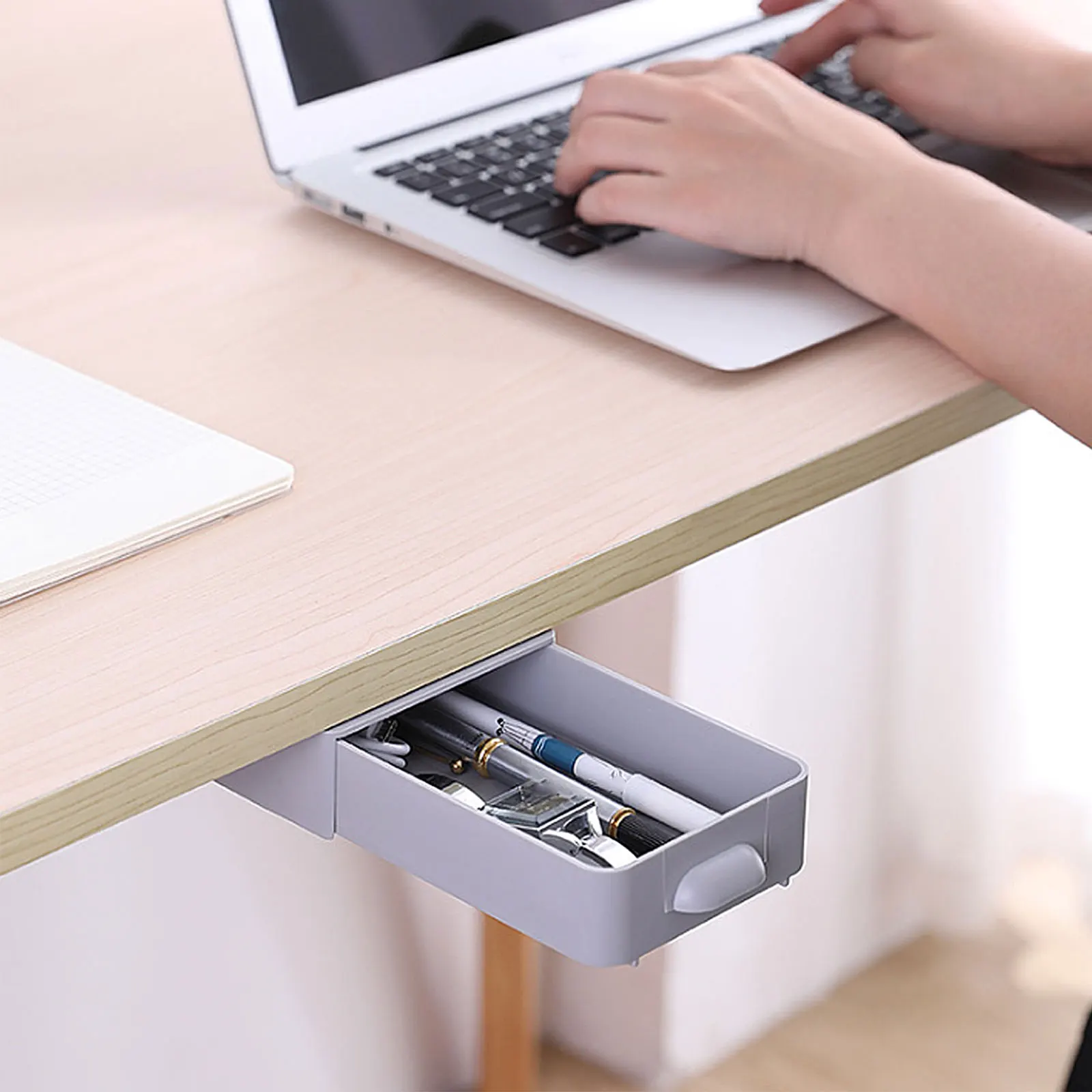 

2pcs Drawer Storage Tray Hidden Desk Organizer Self-Adhesive Non-Toxic Space-Saving Bedroom Kitchen Use Desktop