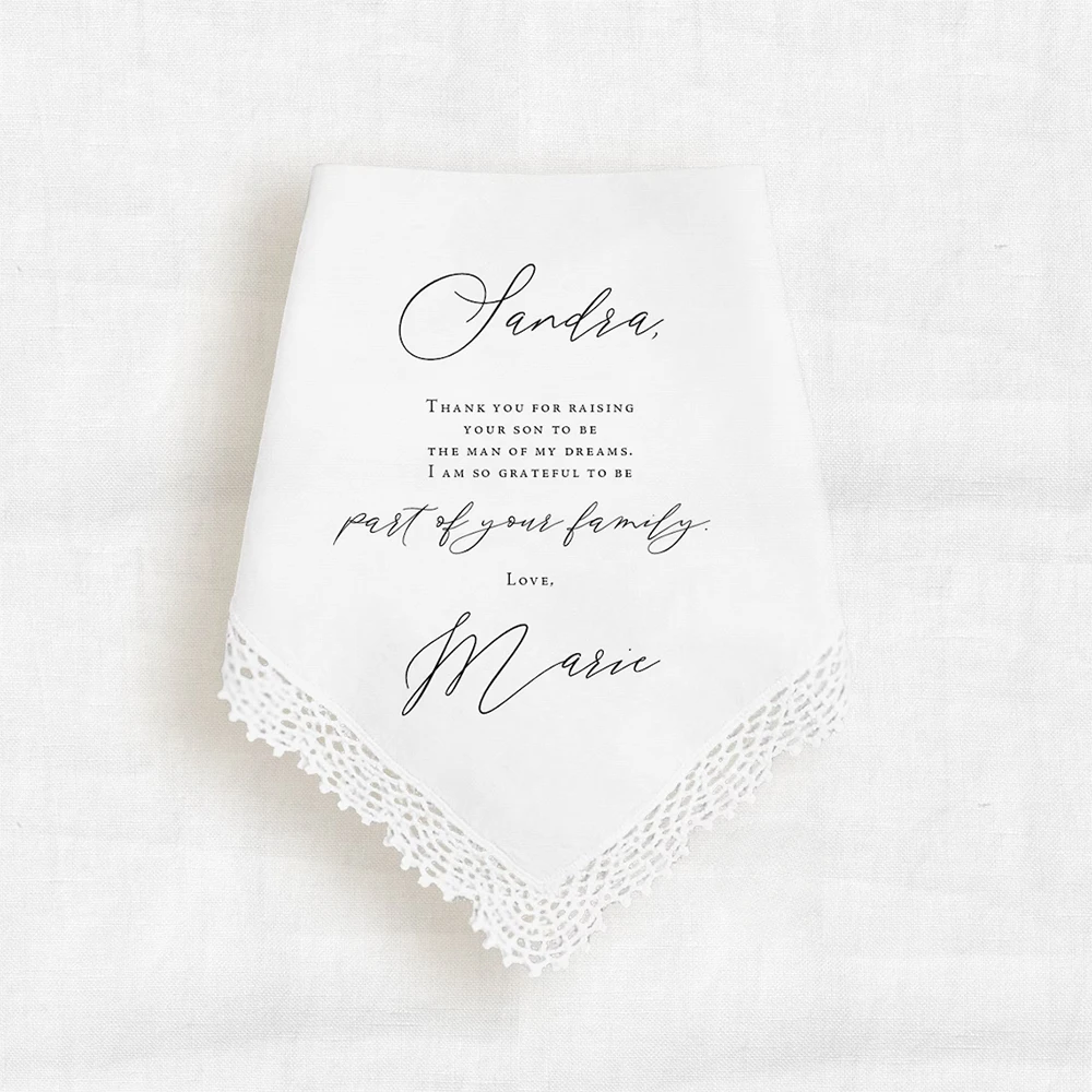 Personalized Mother in Law Wedding Handkerchief Gift From Bride Hankie Keepsake for Grooms Mother From Bride Daughter in Law