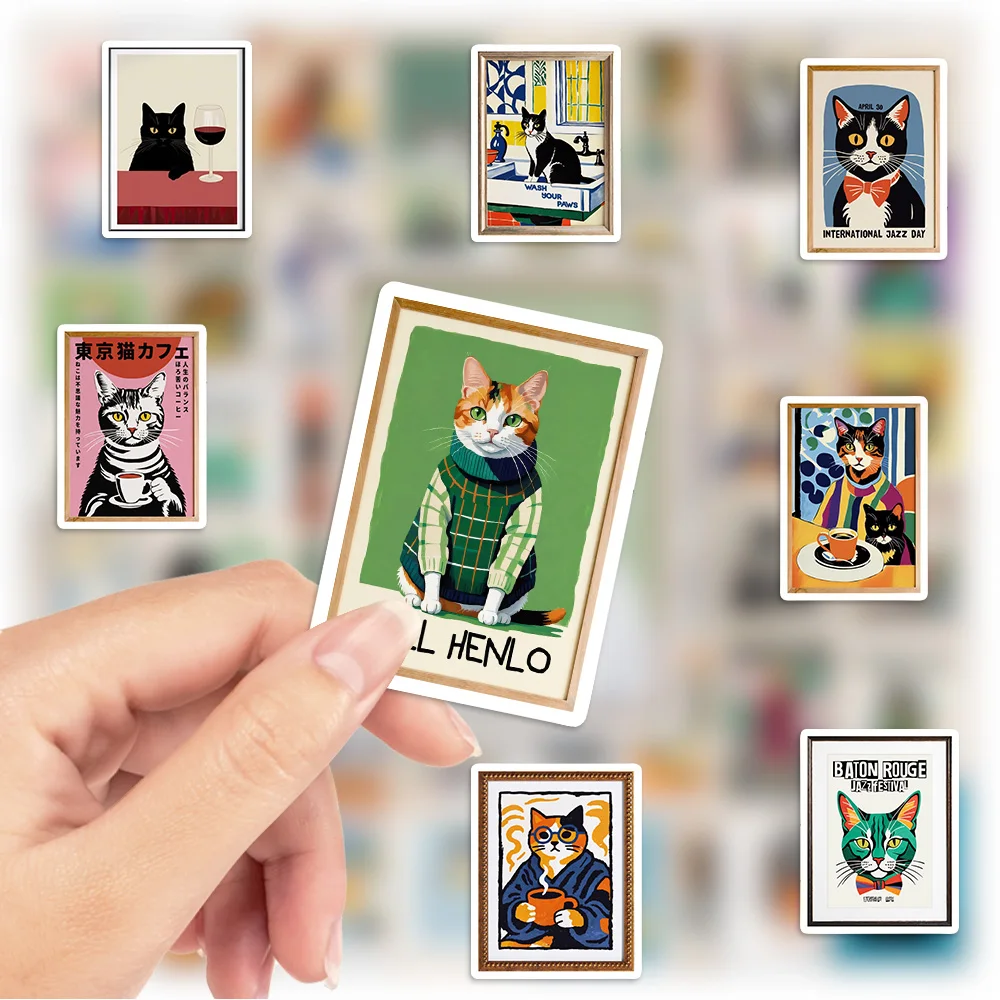Cute Cat Poster Stickers Waterproof Vinyl Decal DIY Decorative Toy Gift for Junk Journal Diary Phone Case Laptop Water Bottles