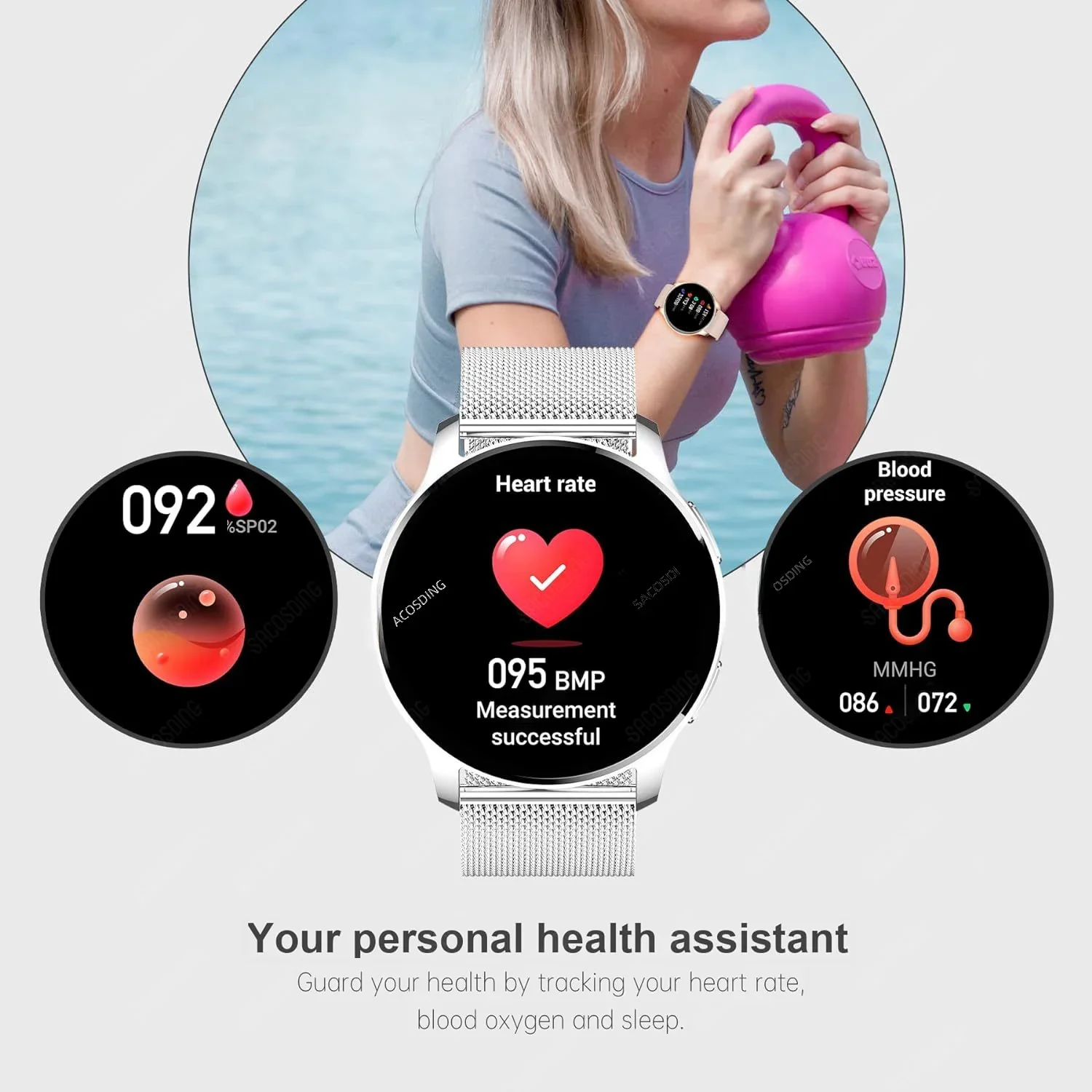 Montre intelligente étanche pour homme et femme, appel Bluetooth, tracker d'activité, moniteur de sommeil, tension artérielle, Android