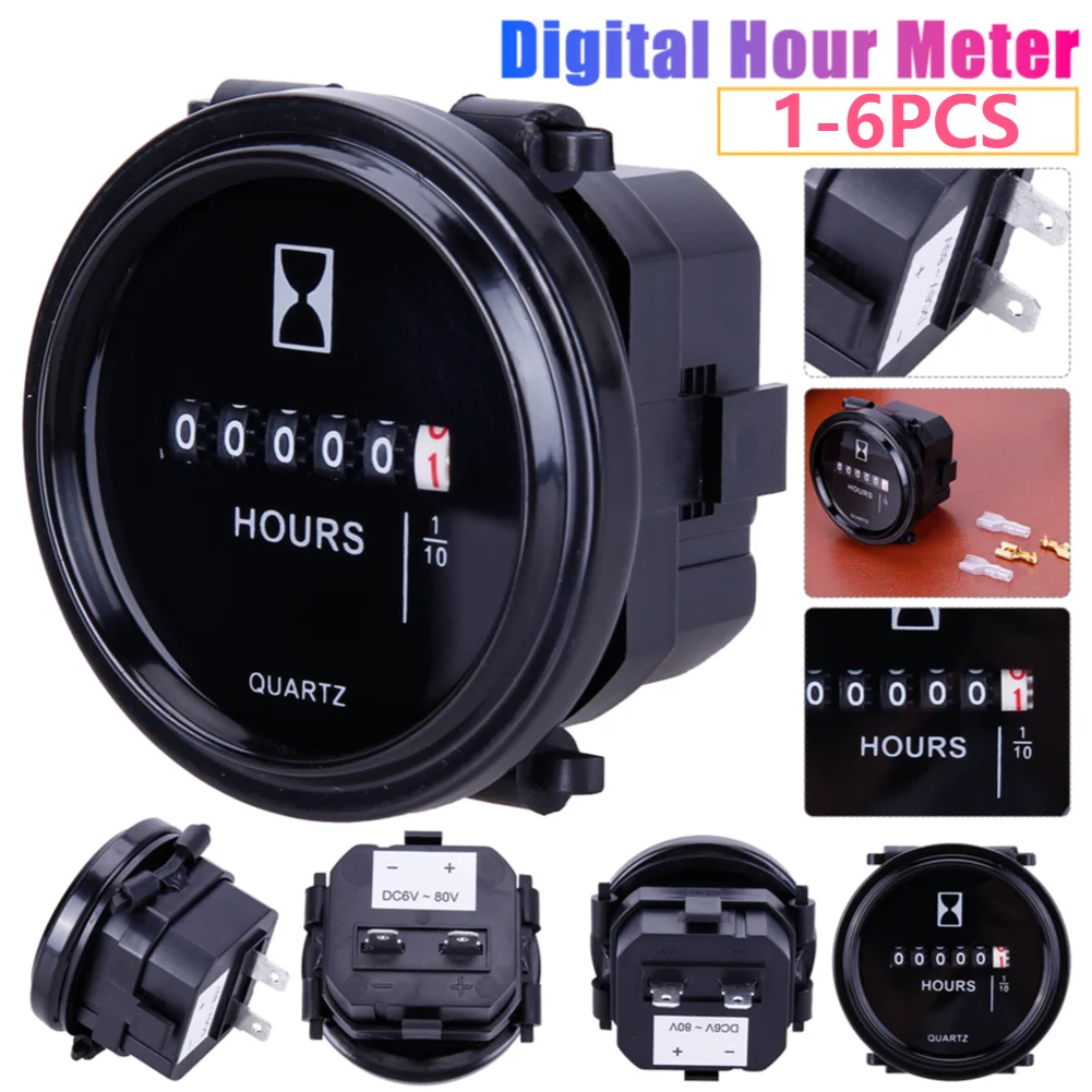 1-6PCS Digital Hour Meter Counter DC 12/24/36V Quartz Timer Engine For Marine Boat Engine 2