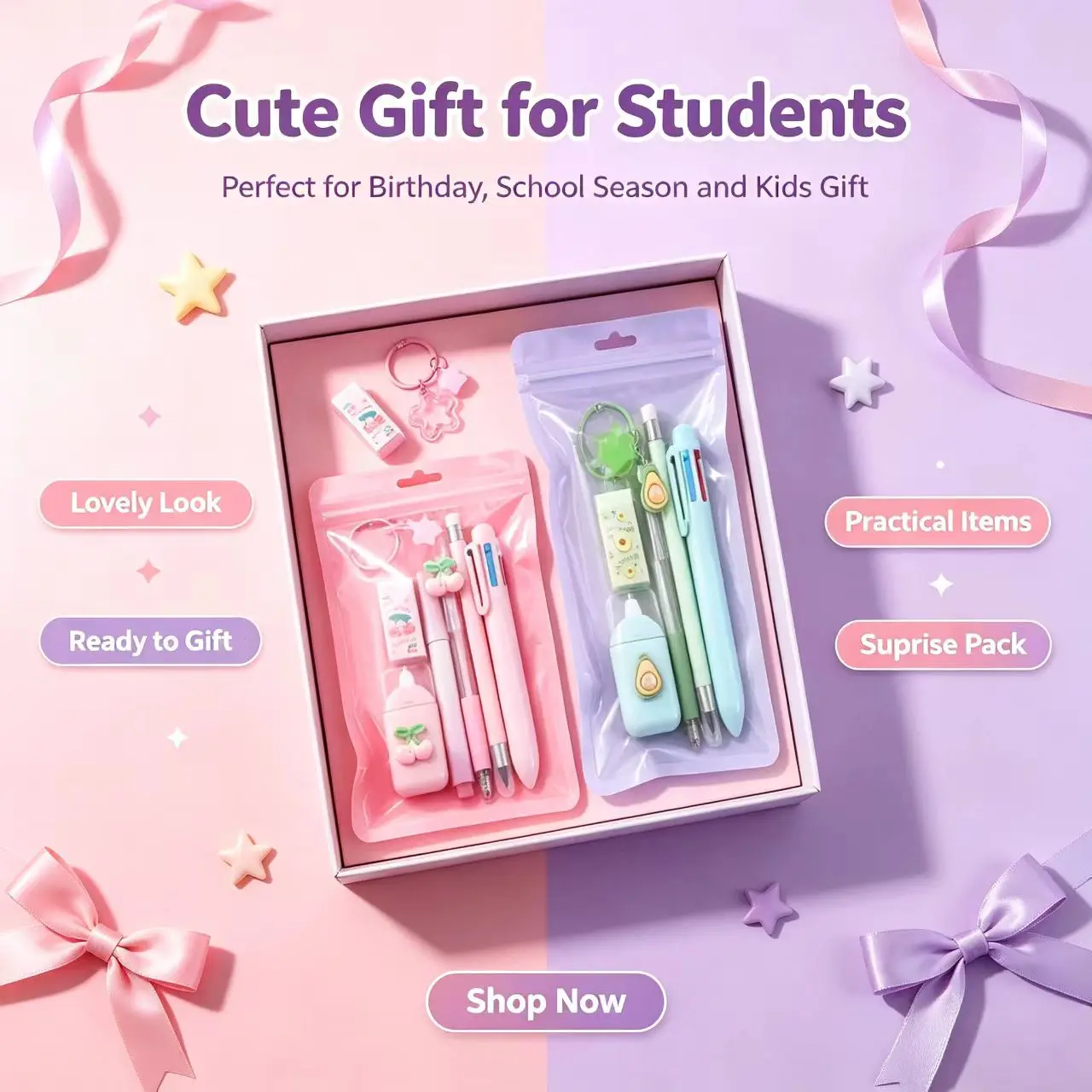 7pcs/set Colorful School Stationary Kits Including Ballpoint Pens Correction Tape Set For Student Learning Supplies