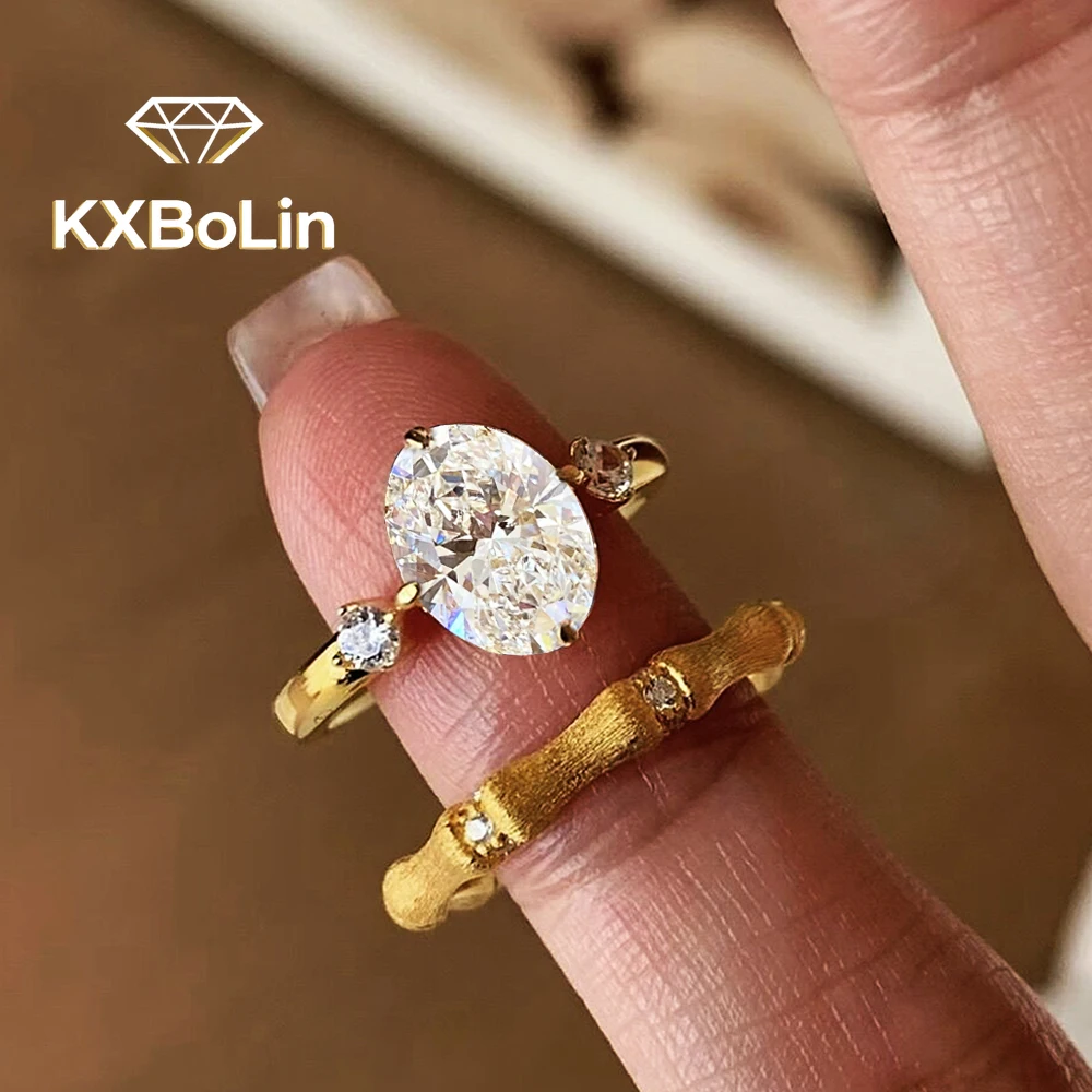 

Кольцо с муассанитом овальной огранки 2 карата, серебро S925, в форме бамбука, с сертификатом, обручальное/помолвочное кольцо для женщин