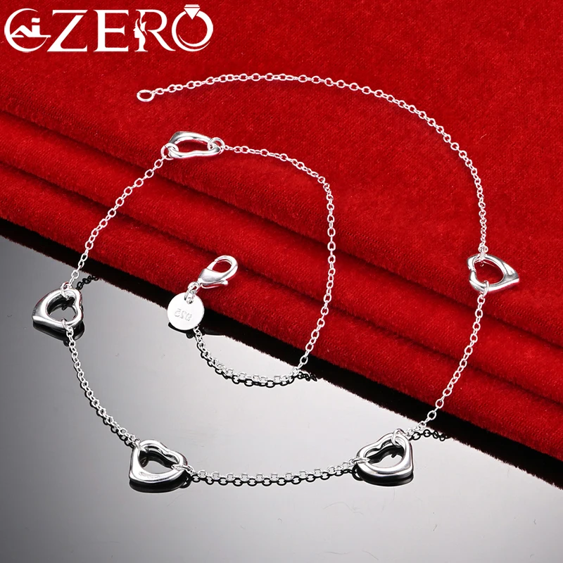 

ALIZERO 925 Sterling Silver Five Heart Chain Necklace for Women Fashion Party Wedding Charming Accessories Jewelry Lovers Gift