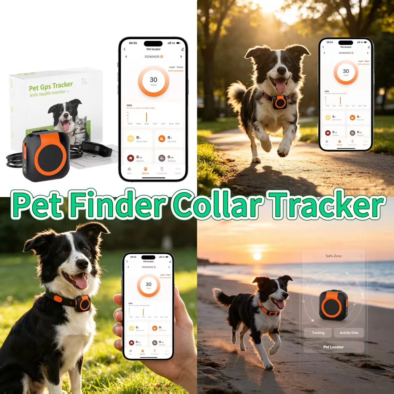 Pet GPS Tracker Pet Finder Collar Tracker Real-Time Map Navigation Magnetic Charging SIM Card for Dog Cat Outdoor Indoor