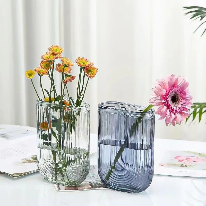 Glass Vase Living Room Tabletop U-shaped Decorative Vase Ornaments Water Raised Flowers Dry Vase