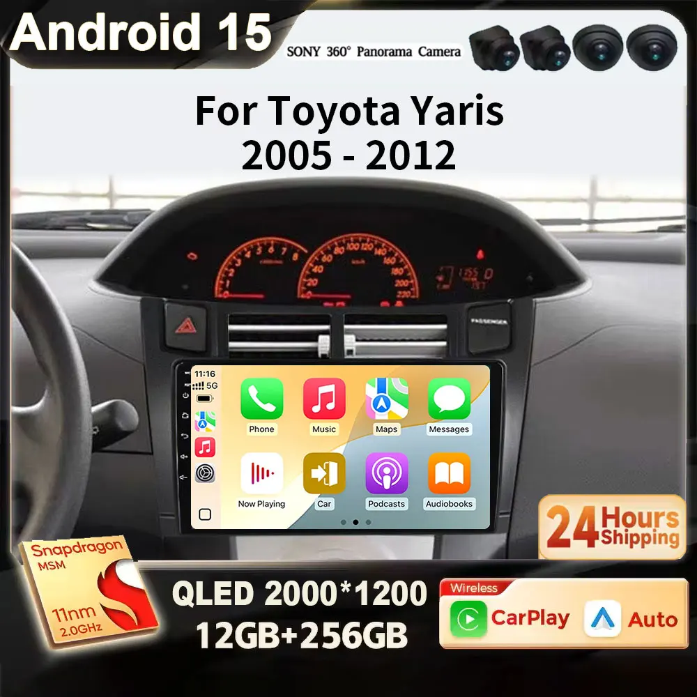 For Toyota Yaris 2005-2012 Andorid 15 2K QLED Wireless CarPlay Auto Car Radio Multimedia Stereo CarPlay DSP DVD 4G WIFI BT GSP