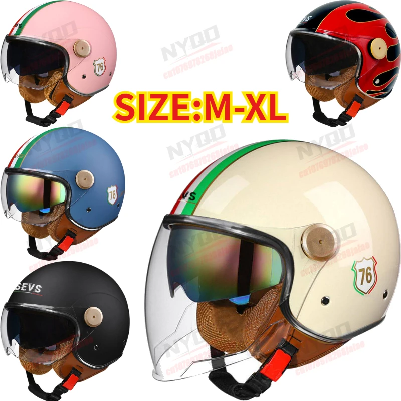 

Dual Lens Retro Motorcycle Half Helmet Lightweight Scooter Locomotive Safety Helmet All Season for Men Women