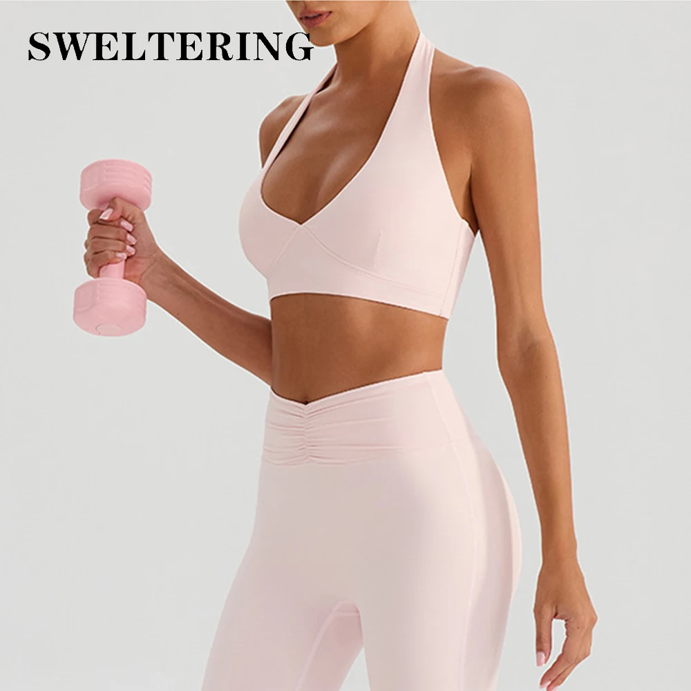 Sexy Deep-V Yoga Bra Workout Tank Top Sport Crop Top Women With Removable Cups Gym Sports Underwear Female Fitness Sports Top