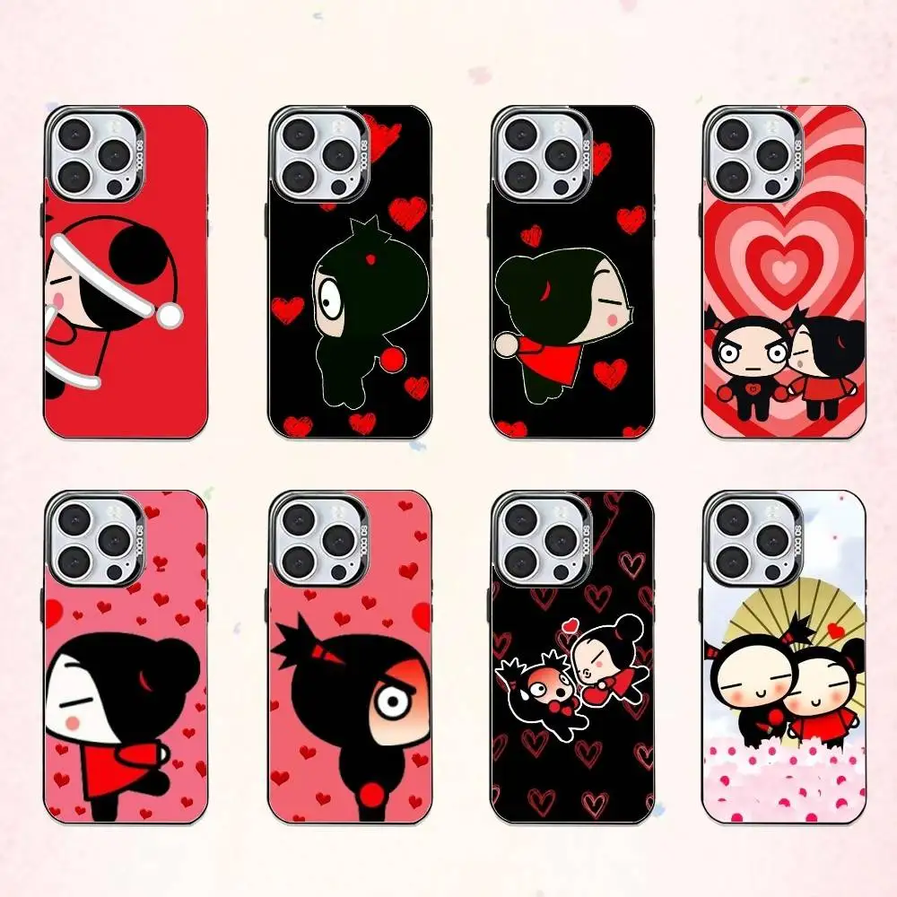 Cartoon Pucca G-Garu Cute   Phone Case For iPhone17,16,15,14,13,12,11 Plus,Pro Max Colored Silver Plated Inside Cover